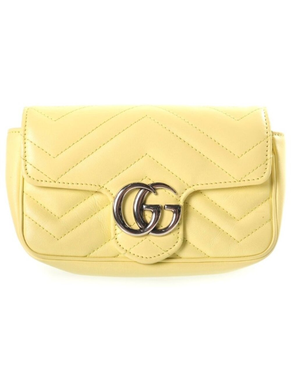 Gucci GG Marmont Chain Mini Shoulder Bag Light Yellow Leather Silver